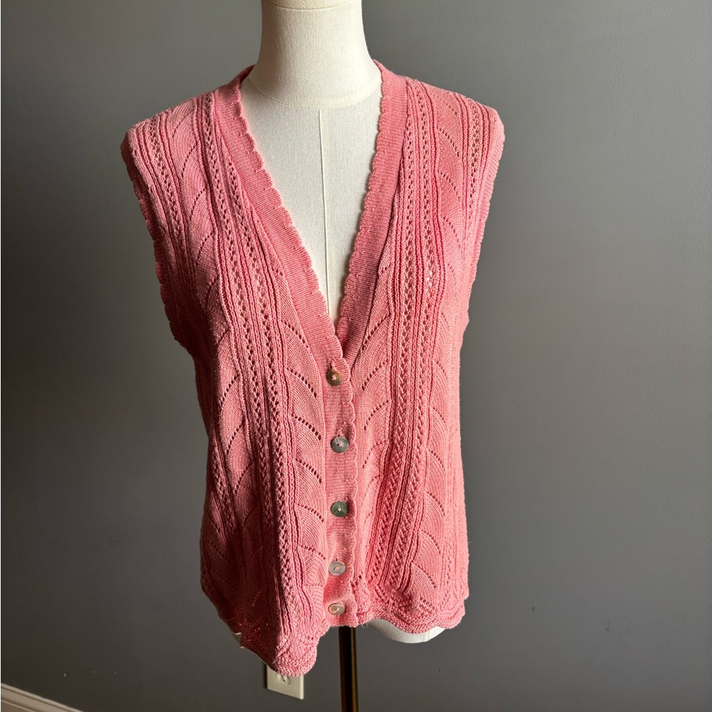 Vintage Pink Sweater Vest With Pearlized Shell Buttons